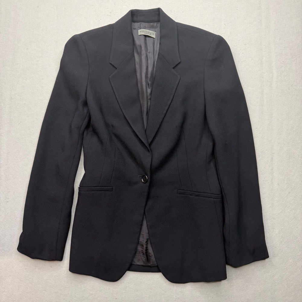 Vestimenta SPA Black Wool Blend Single Button Tailored Blazer Made in Italy